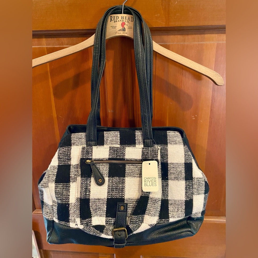 NEW Canyon River Blues Black & White Checked Rustic Revival Tote Bag